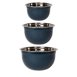 stainless steel & matte Ink blue 1.5, 3 & 5 quart set of 3 bowls-NWT